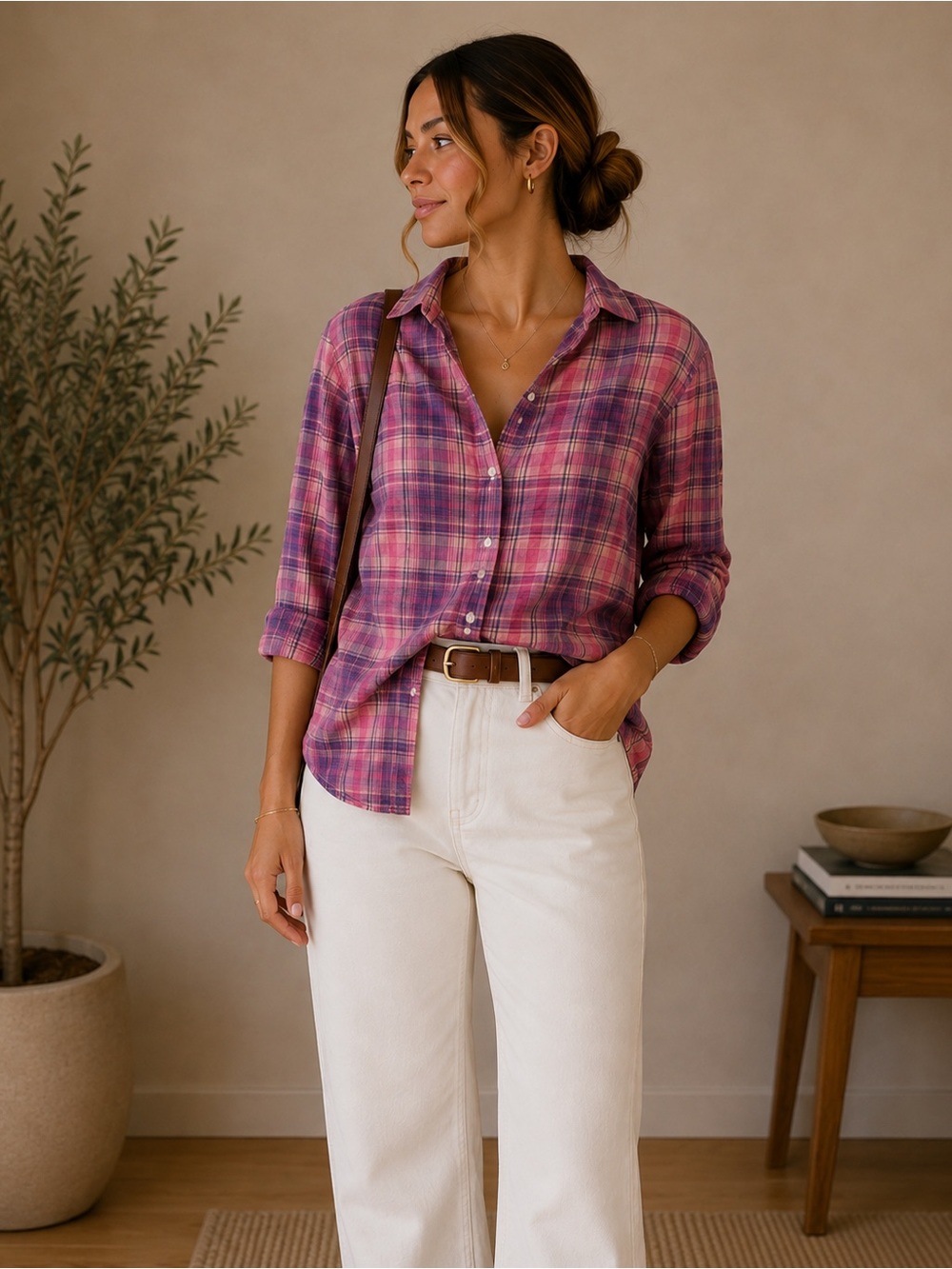 Banana Republic Pink & Purple Plaid Button-Down Shirt